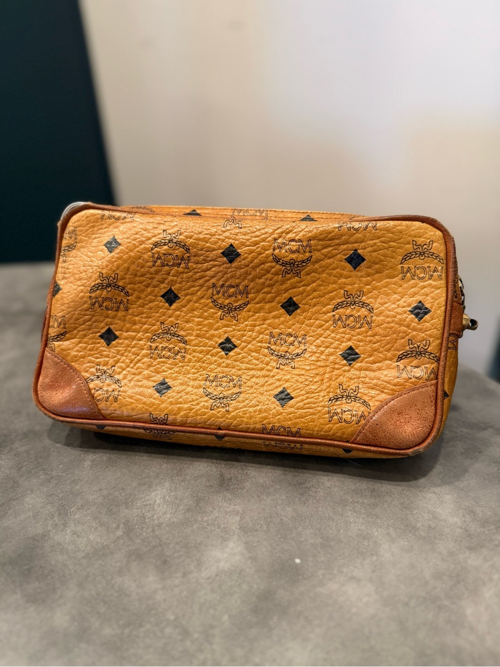 MCM Cognac Visetos Monogram Pouch with Leather Trim - Picture 8 of 13